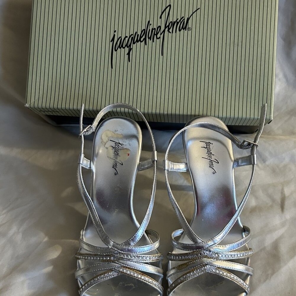 Jacqueline Ferrar Heels Worn Once Silver with Rhinestones